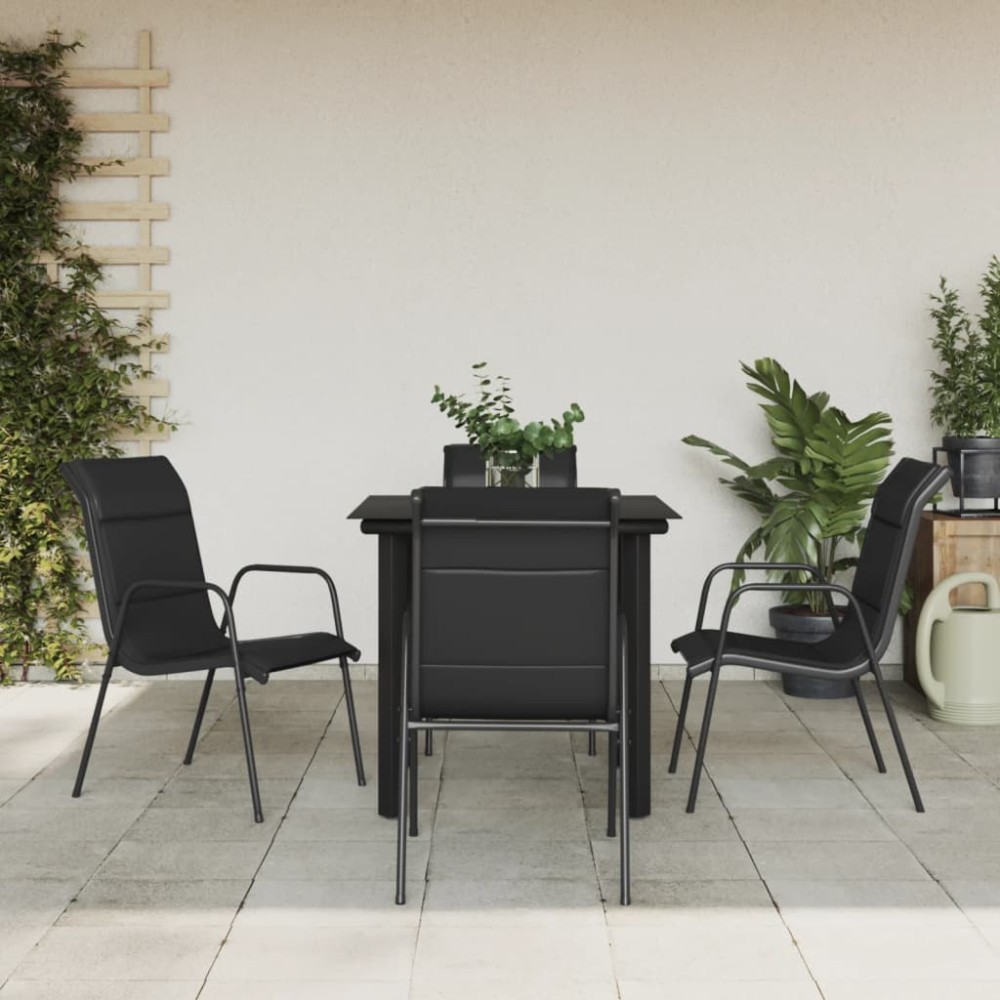 vidaXL Set mobilier de grădină, 5 piese, negru, oțel și textilenă