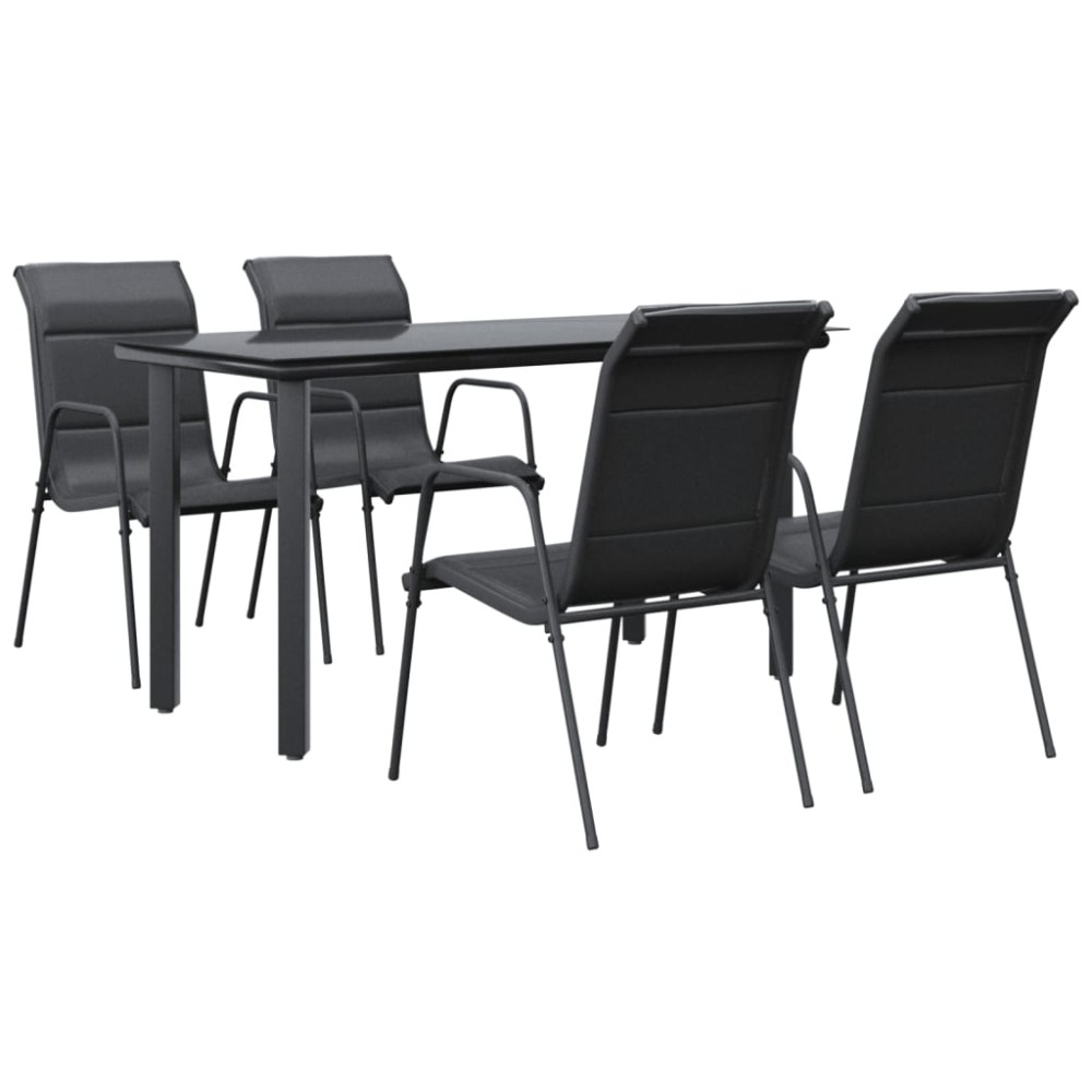 vidaXL Set mobilier de grădină, 5 piese, negru, oțel și textilenă