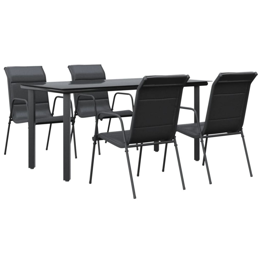 vidaXL Set mobilier de grădină, 5 piese, negru, oțel și textilenă