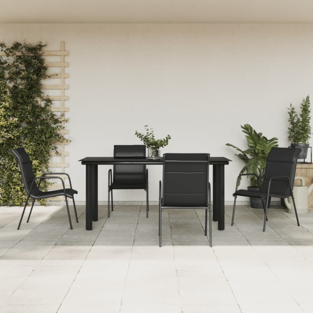 vidaXL Set mobilier de grădină, 5 piese, negru, oțel și textilenă