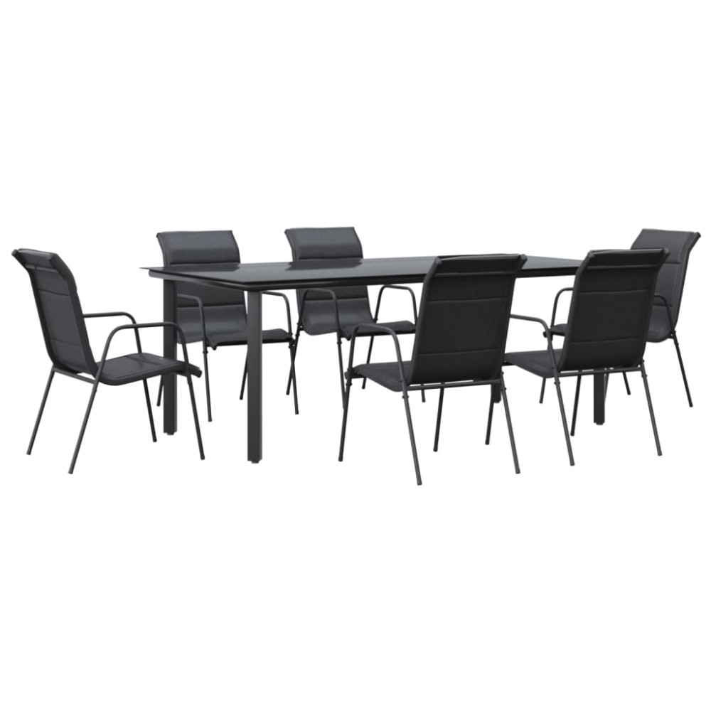 vidaXL Set mobilier de grădină, 7 piese, negru, oțel și textilenă