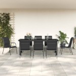 vidaXL Set mobilier de grădină, 9 piese, negru, oțel și textilenă vidaXL Set mobilier de grădină, 9 piese, negru, oțel și textilenă