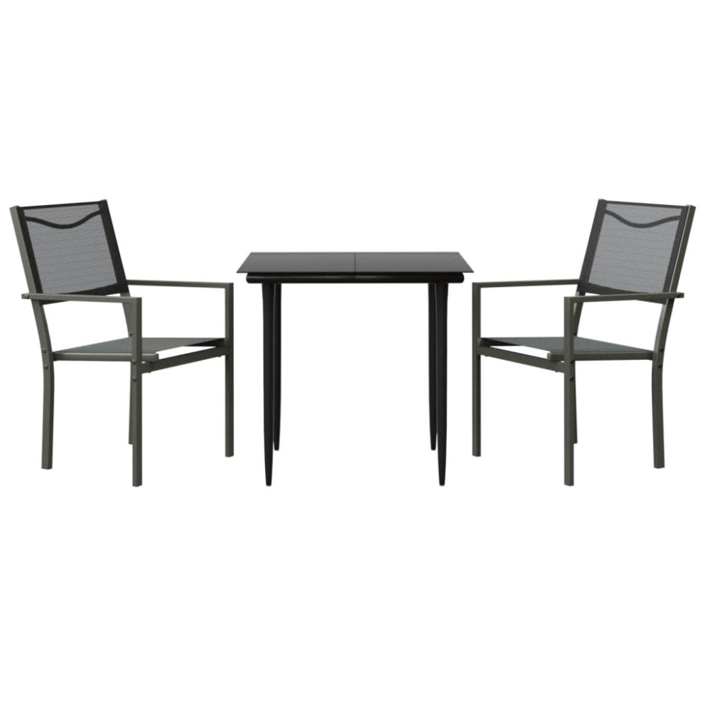 vidaXL Set mobilier de grădină, 3 piese, negru, textilenă și oțel