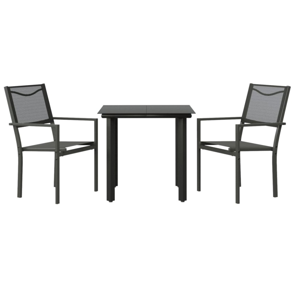 vidaXL Set mobilier de grădină, 3 piese, negru, textilenă și oțel