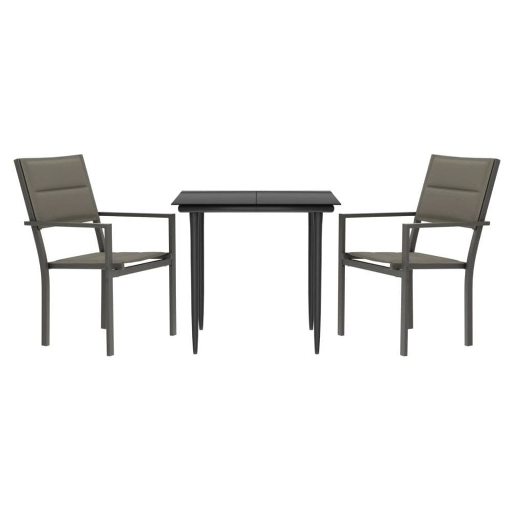 vidaXL Set mobilier de grădină, 3 piese, negru, textilenă și oțel
