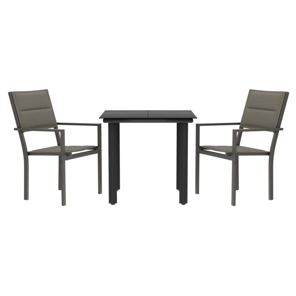 vidaXL Set mobilier de grădină, 3 piese, negru, textilenă și oțel