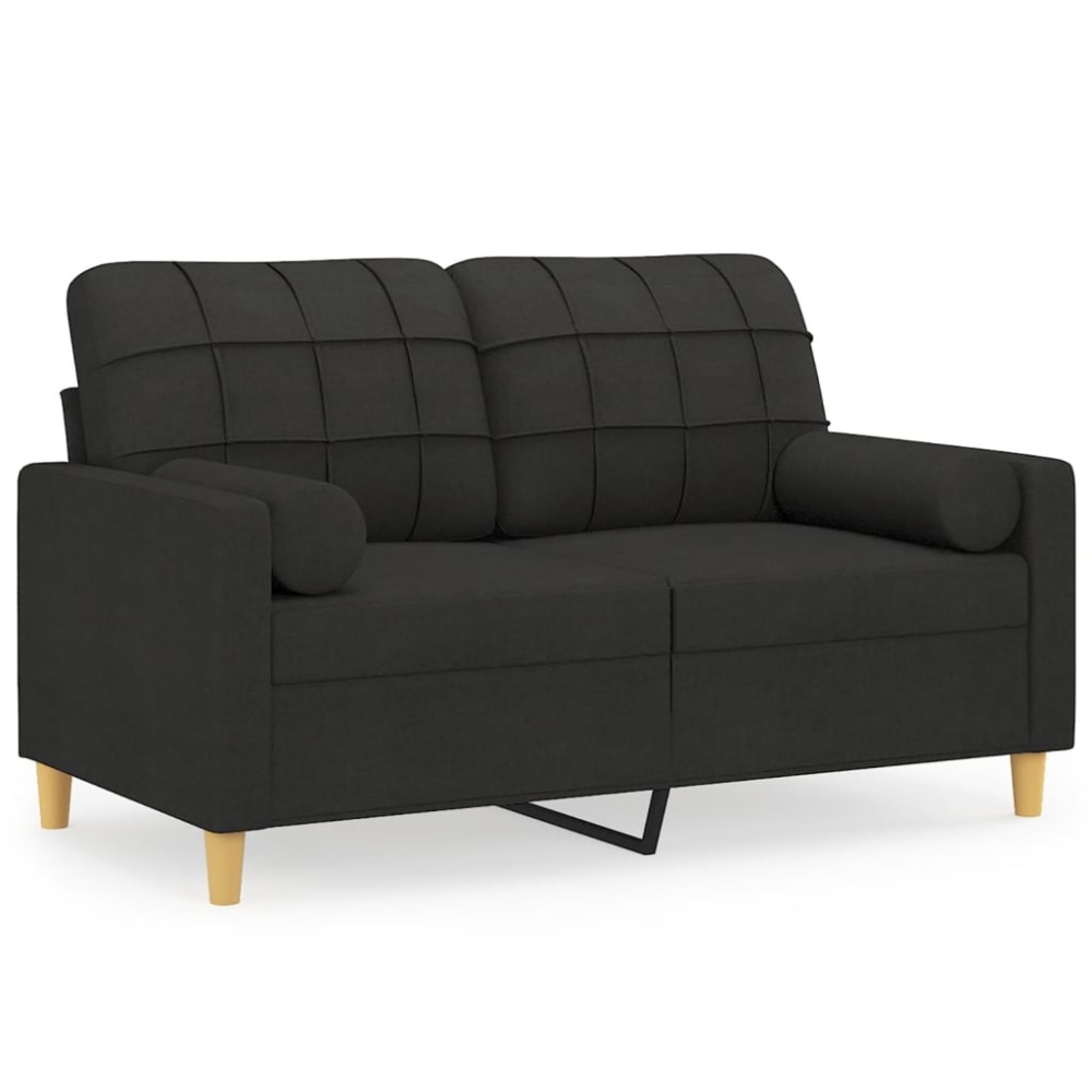 vidaXL Canapea cu 2 locuri cu pernuțe, negru, 120 cm, textil