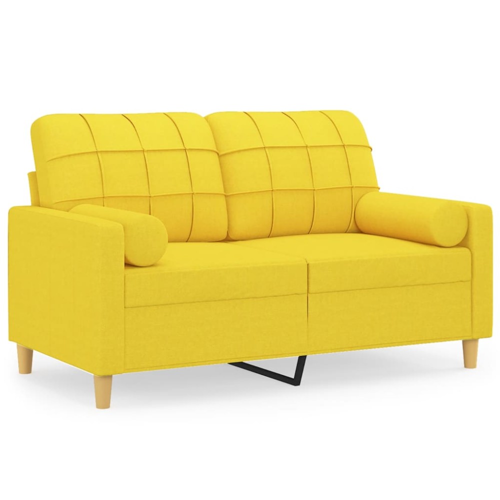 vidaXL Canapea cu 2 locuri cu pernuțe, galben deschis, 120 cm, textil