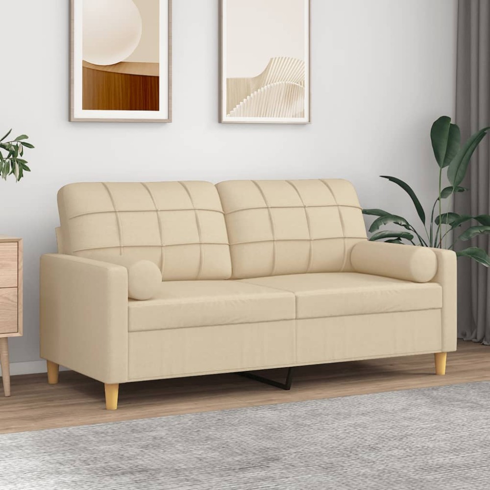 vidaXL Canapea cu 2 locuri cu pernuțe, crem, 140 cm, textil