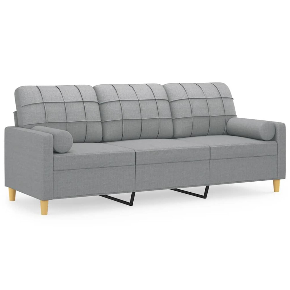 vidaXL Canapea cu 3 locuri cu pernuțe, gri deschis, 180 cm, textil