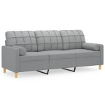 vidaXL Canapea cu 3 locuri cu pernuțe, gri deschis, 180 cm, textil