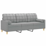 vidaXL Canapea cu 3 locuri cu pernuțe, gri deschis, 180 cm, textil