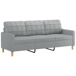 vidaXL Canapea cu 3 locuri cu pernuțe, gri deschis, 180 cm, textil
