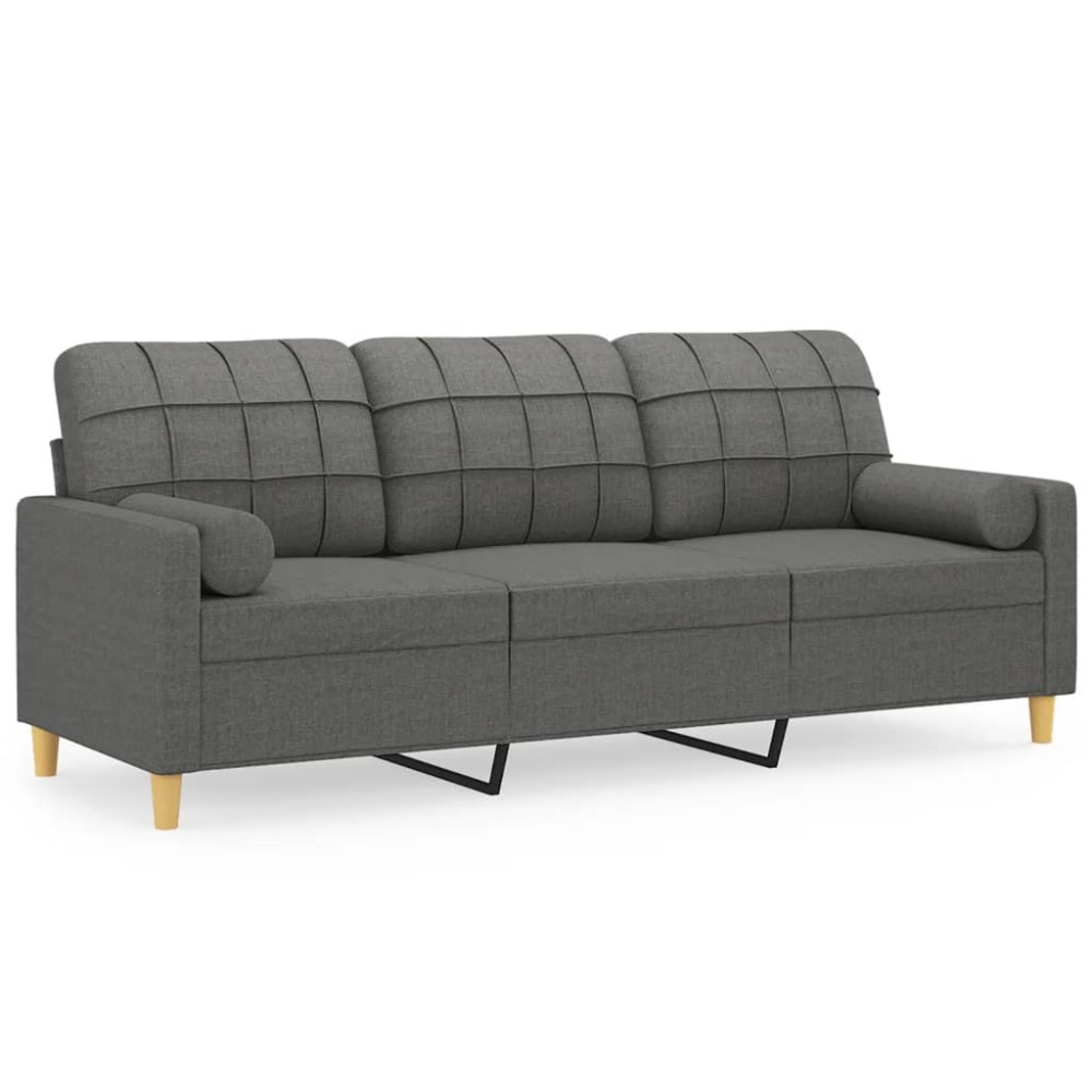 vidaXL Canapea cu 3 locuri cu pernuțe, gri închis, 180 cm, textil