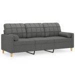 vidaXL Canapea cu 3 locuri cu pernuțe, gri închis, 180 cm, textil