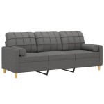 vidaXL Canapea cu 3 locuri cu pernuțe, gri închis, 180 cm, textil