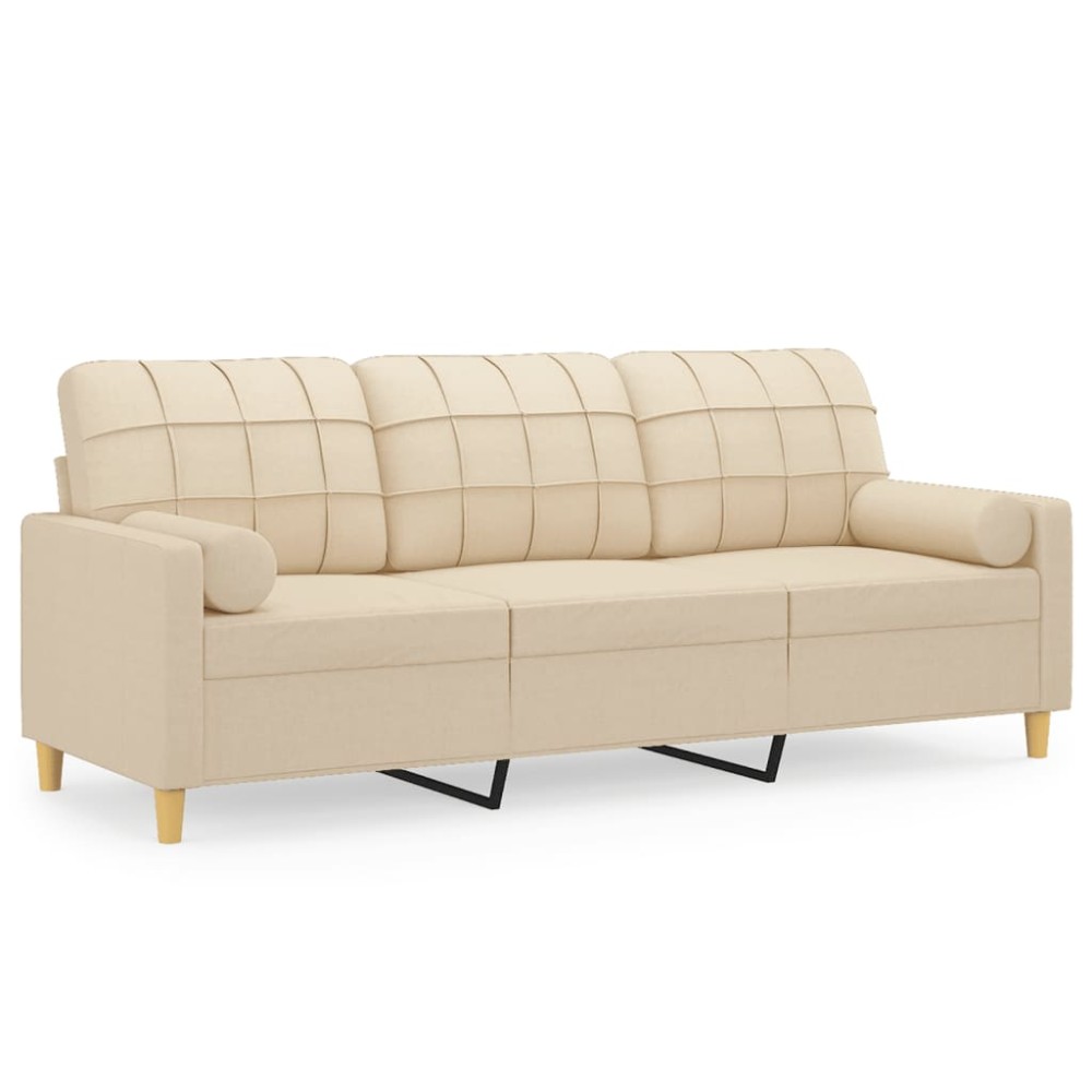 vidaXL Canapea cu 3 locuri cu pernuțe, crem, 180 cm, textil
