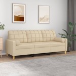 vidaXL Canapea cu 3 locuri cu pernuțe, crem, 180 cm, textil vidaXL Canapea cu 3 locuri cu pernuțe, crem, 180 cm, textil