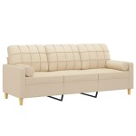 vidaXL Canapea cu 3 locuri cu pernuțe, crem, 180 cm, textil vidaXL Canapea cu 3 locuri cu pernuțe, crem, 180 cm, textil