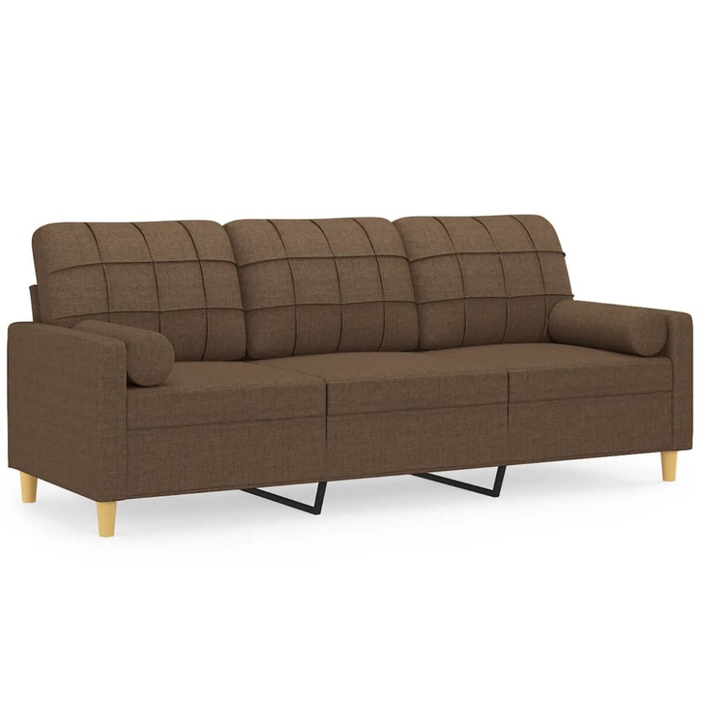 vidaXL Canapea cu 3 locuri cu pernuțe, maro, 180 cm, textil