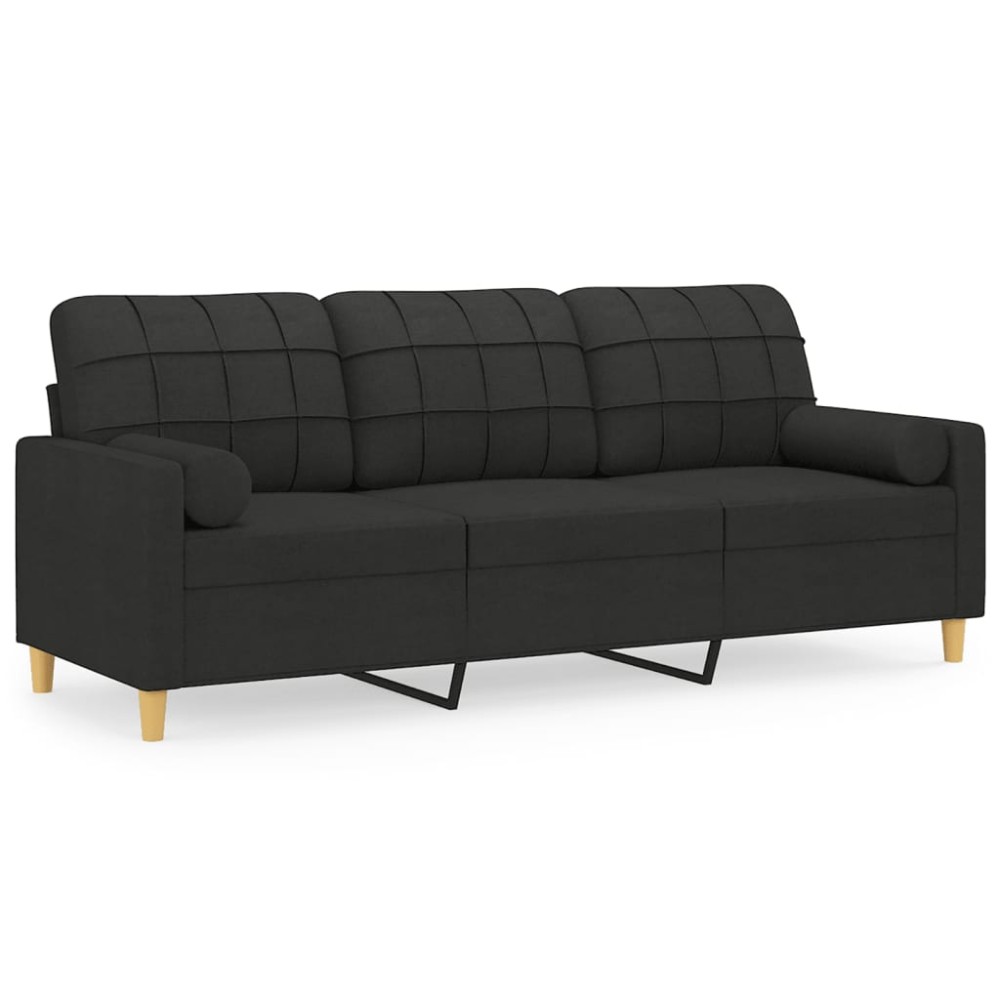 vidaXL Canapea cu 3 locuri cu pernuțe, negru, 180 cm, textil