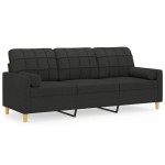 vidaXL Canapea cu 3 locuri cu pernuțe, negru, 180 cm, textil vidaXL Canapea cu 3 locuri cu pernuțe, negru, 180 cm, textil