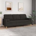 vidaXL Canapea cu 3 locuri cu pernuțe, negru, 180 cm, textil vidaXL Canapea cu 3 locuri cu pernuțe, negru, 180 cm, textil