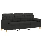 vidaXL Canapea cu 3 locuri cu pernuțe, negru, 180 cm, textil vidaXL Canapea cu 3 locuri cu pernuțe, negru, 180 cm, textil