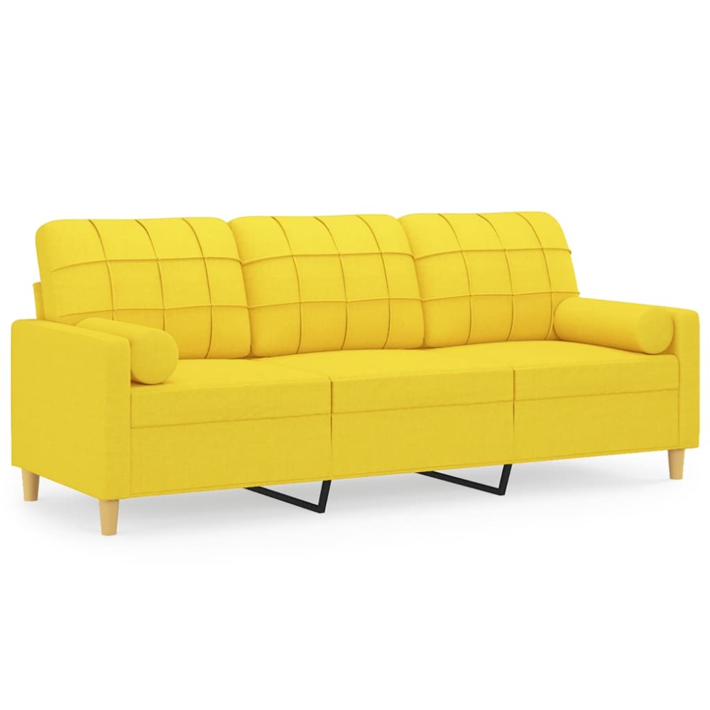 vidaXL Canapea cu 3 locuri cu pernuțe, galben deschis, 180 cm, textil