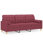 vidaXL Canapea cu 3 locuri cu pernuțe, roșu vin, 180 cm, textil vidaXL Canapea cu 3 locuri cu pernuțe, roșu vin, 180 cm, textil