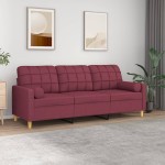 vidaXL Canapea cu 3 locuri cu pernuțe, roșu vin, 180 cm, textil vidaXL Canapea cu 3 locuri cu pernuțe, roșu vin, 180 cm, textil