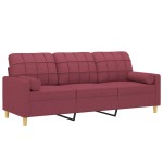 vidaXL Canapea cu 3 locuri cu pernuțe, roșu vin, 180 cm, textil vidaXL Canapea cu 3 locuri cu pernuțe, roșu vin, 180 cm, textil