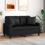 vidaXL Canapea cu 2 locuri cu pernuțe, negru, 120 cm, piele ecologică vidaXL Canapea cu 2 locuri cu pernuțe, negru, 120 cm, piele ecologică