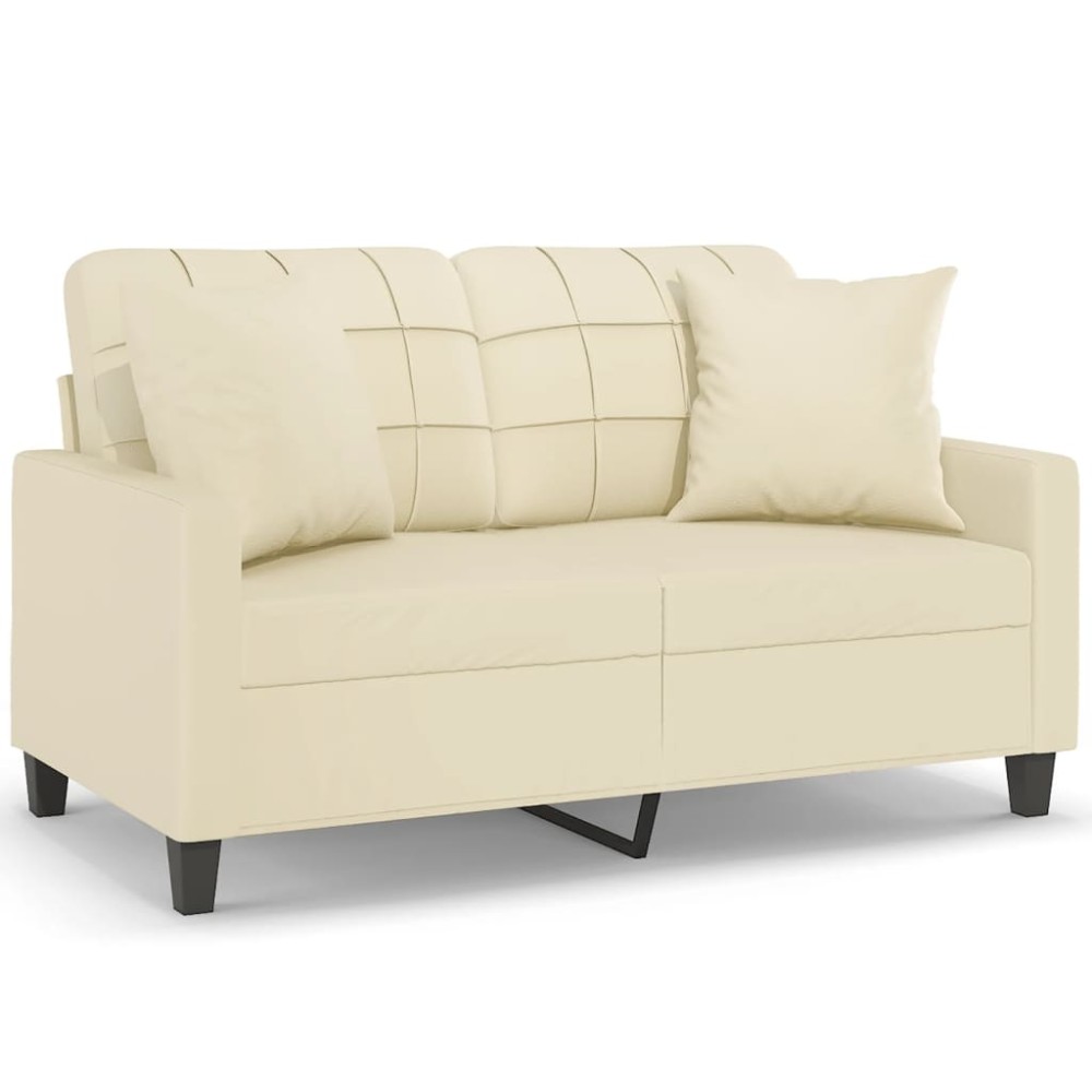 vidaXL Canapea cu 2 locuri cu pernuțe, crem, 120 cm, piele ecologică