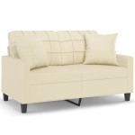 vidaXL Canapea cu 2 locuri cu pernuțe, crem, 120 cm, piele ecologică vidaXL Canapea cu 2 locuri cu pernuțe, crem, 120 cm, piele ecologică