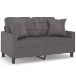 vidaXL Canapea cu 2 locuri cu pernuțe, gri, 120 cm, piele ecologică