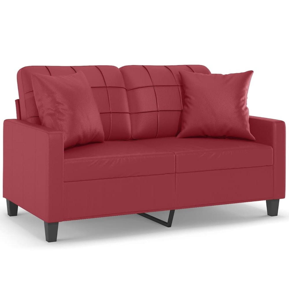 vidaXL Canapea cu 2 locuri cu pernuțe, roșu vin 120 cm piele ecologică