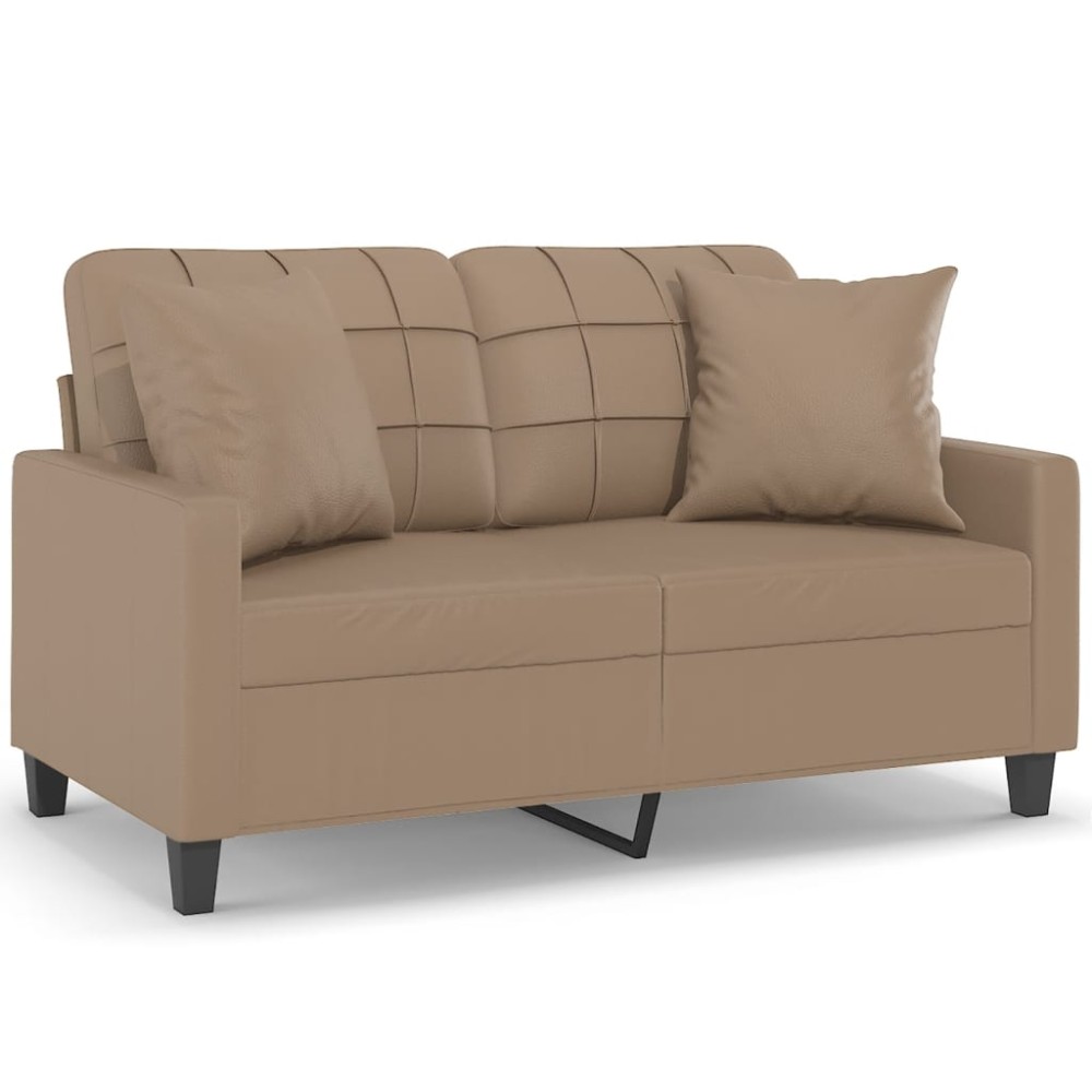 vidaXL Canapea cu 2 locuri cu pernuțe, cappuccino, 120 cm, piele eco.