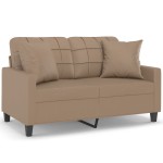 vidaXL Canapea cu 2 locuri cu pernuțe, cappuccino, 120 cm, piele eco. vidaXL Canapea cu 2 locuri cu pernuțe, cappuccino, 120 cm, piele eco.