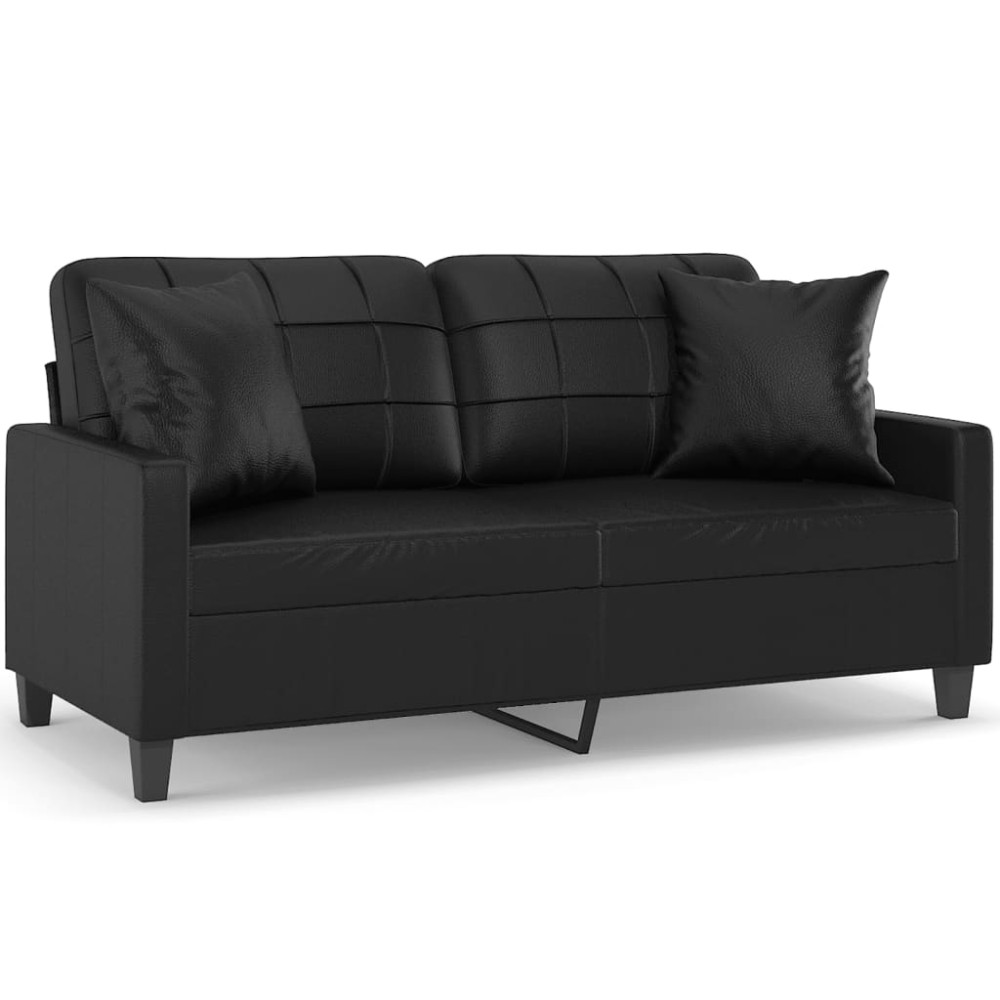 vidaXL Canapea cu 2 locuri cu pernuțe, negru, 140 cm, piele ecologică