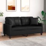 vidaXL Canapea cu 2 locuri cu pernuțe, negru, 140 cm, piele ecologică vidaXL Canapea cu 2 locuri cu pernuțe, negru, 140 cm, piele ecologică