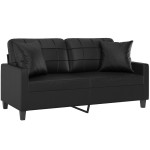 vidaXL Canapea cu 2 locuri cu pernuțe, negru, 140 cm, piele ecologică vidaXL Canapea cu 2 locuri cu pernuțe, negru, 140 cm, piele ecologică