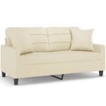 vidaXL Canapea cu 2 locuri cu pernuțe, crem, 140 cm, piele ecologică