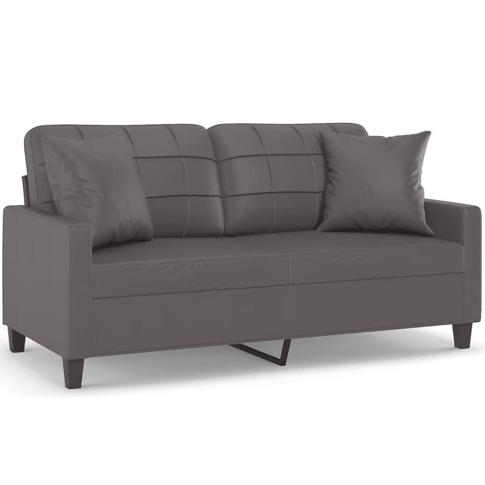 vidaXL Canapea cu 2 locuri cu pernuțe, gri, 140 cm, piele ecologică