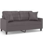 vidaXL Canapea cu 2 locuri cu pernuțe, gri, 140 cm, piele ecologică vidaXL Canapea cu 2 locuri cu pernuțe, gri, 140 cm, piele ecologică