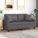 vidaXL Canapea cu 2 locuri cu pernuțe, gri, 140 cm, piele ecologică vidaXL Canapea cu 2 locuri cu pernuțe, gri, 140 cm, piele ecologică