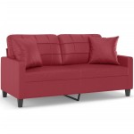 vidaXL Canapea cu 2 locuri cu pernuțe, roșu vin 140 cm piele ecologică vidaXL Canapea cu 2 locuri cu pernuțe, roșu vin 140 cm piele ecologică