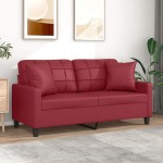 vidaXL Canapea cu 2 locuri cu pernuțe, roșu vin 140 cm piele ecologică vidaXL Canapea cu 2 locuri cu pernuțe, roșu vin 140 cm piele ecologică