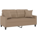 vidaXL Canapea cu 2 locuri cu pernuțe, cappuccino, 140 cm, piele eco. vidaXL Canapea cu 2 locuri cu pernuțe, cappuccino, 140 cm, piele eco.