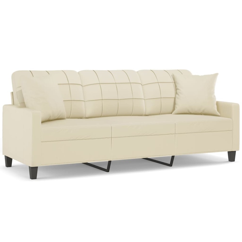 vidaXL Canapea cu 3 locuri cu pernuțe, crem, 180 cm, piele ecologică